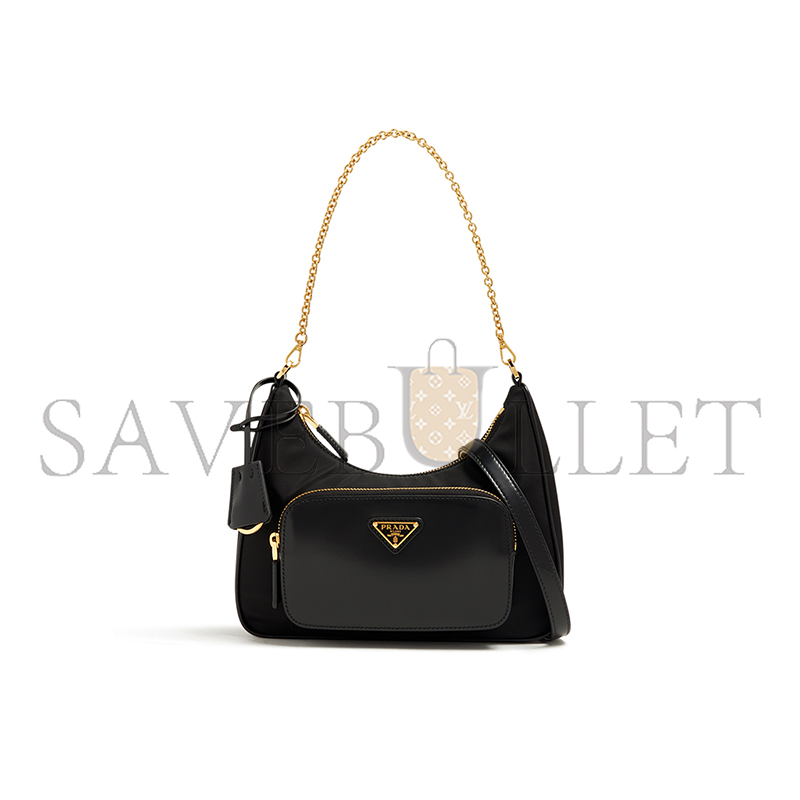 Pra*a re-nylon and brushed-leather mini bag 1bc198 (22.5*18.5*6.5cm)